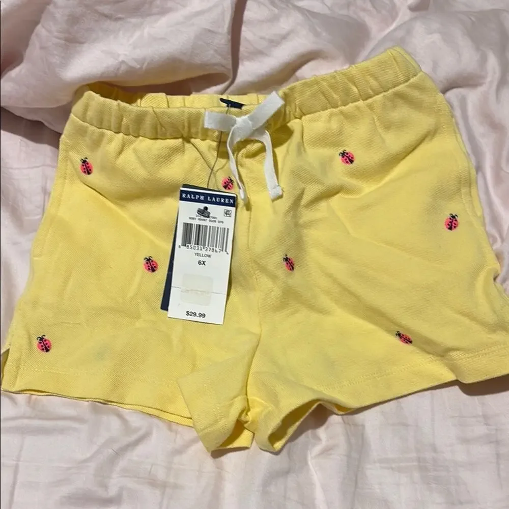Ralph Lauren 6x Yellow Shorts with Ladybug Embroidery stretch elastic waste nwt
